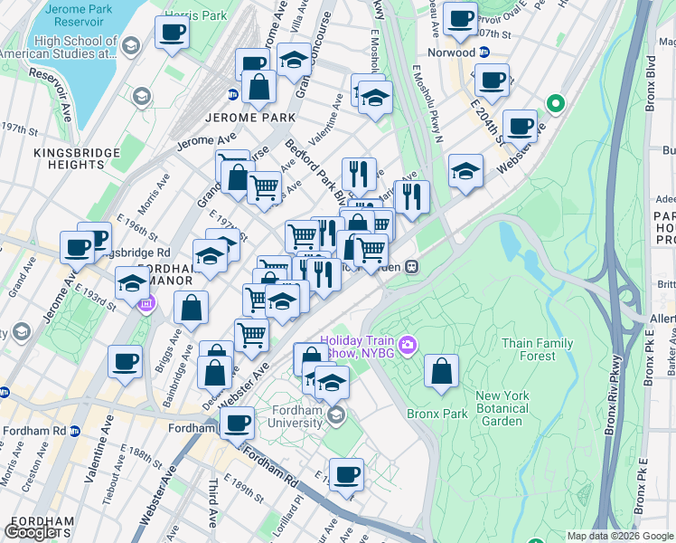 map of restaurants, bars, coffee shops, grocery stores, and more near 2839 Decatur Avenue in Bronx