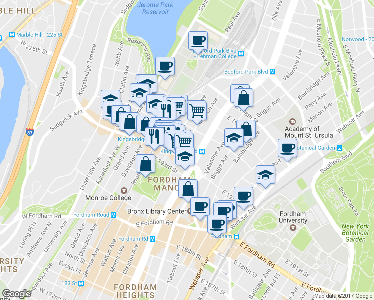 map of restaurants, bars, coffee shops, grocery stores, and more near 2692 Creston Avenue in Bronx