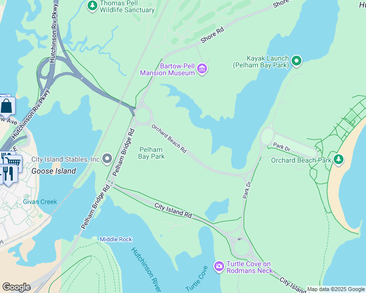 map of restaurants, bars, coffee shops, grocery stores, and more near Orchard Beach Road in Bronx