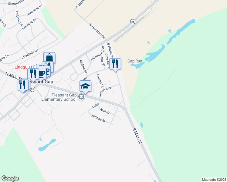 map of restaurants, bars, coffee shops, grocery stores, and more near 158 Jodon Avenue in Pleasant Gap