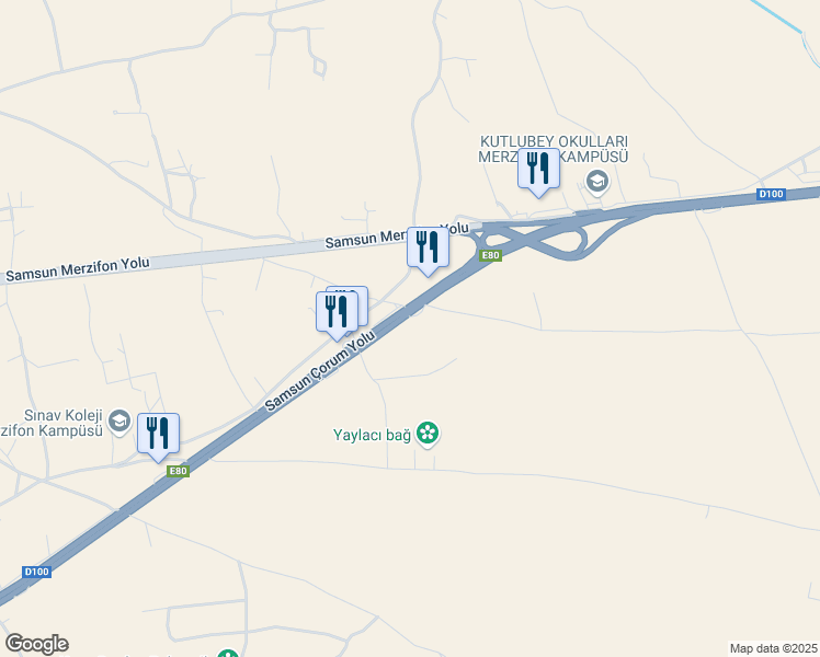 map of restaurants, bars, coffee shops, grocery stores, and more near in Merzifon