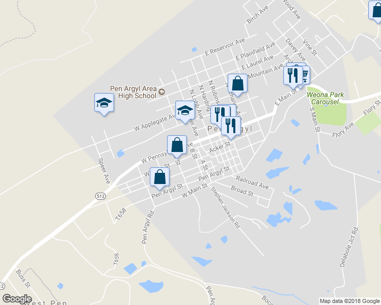 map of restaurants, bars, coffee shops, grocery stores, and more near 403 William Street in Pen Argyl