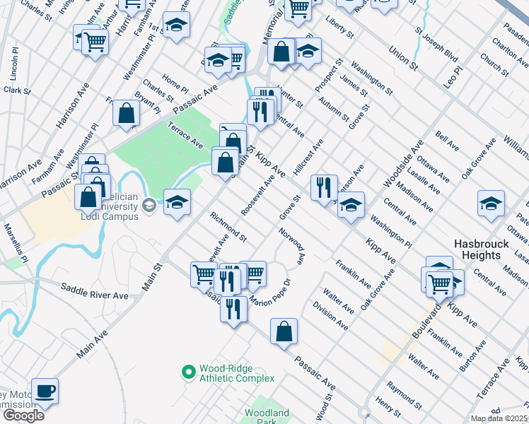 map of restaurants, bars, coffee shops, grocery stores, and more near 166 Terrace Avenue in Lodi