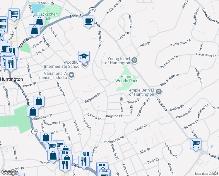 map of restaurants, bars, coffee shops, grocery stores, and more near 4 Hilaire Drive in Huntington