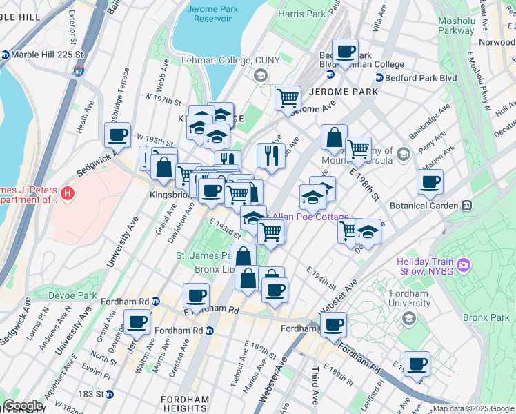 map of restaurants, bars, coffee shops, grocery stores, and more near 2692 Creston Avenue in Bronx