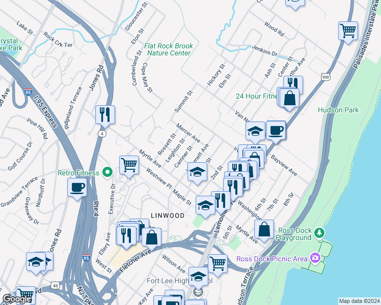 map of restaurants, bars, coffee shops, grocery stores, and more near 2475 Hammett Avenue in Fort Lee