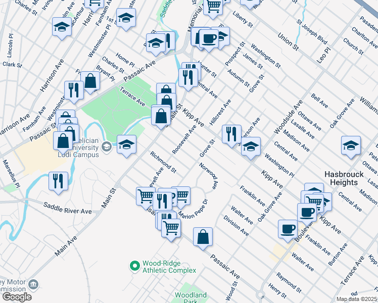 map of restaurants, bars, coffee shops, grocery stores, and more near 166 Terrace Avenue in Lodi