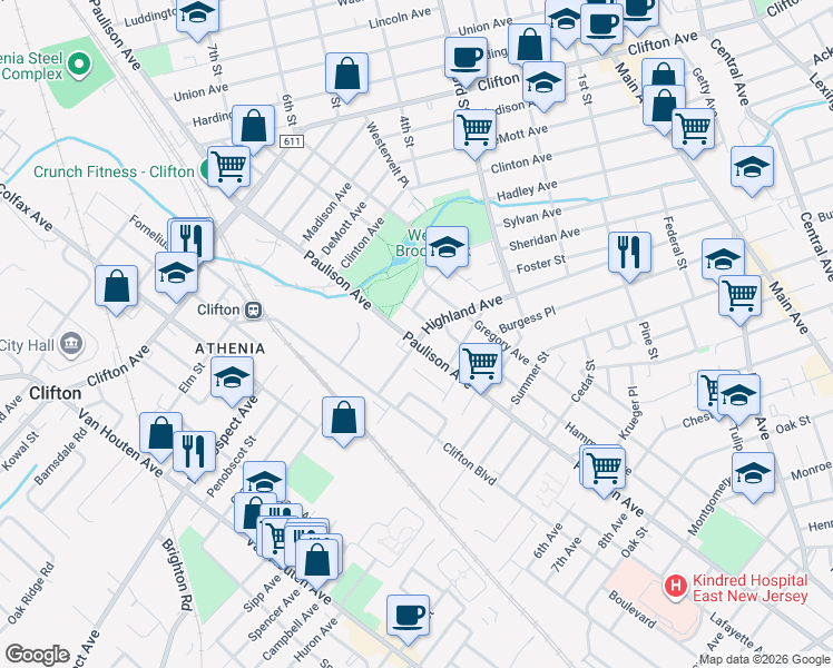 map of restaurants, bars, coffee shops, grocery stores, and more near 470 Highland Avenue in Clifton