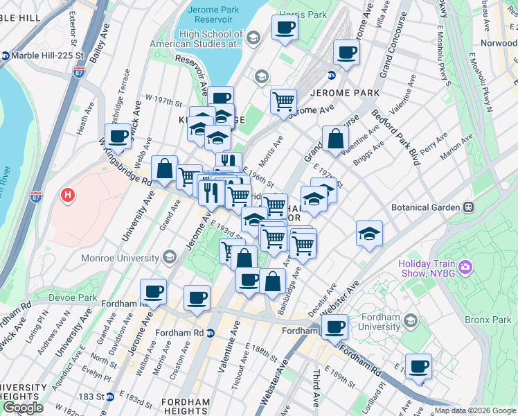 map of restaurants, bars, coffee shops, grocery stores, and more near 2692 Creston Avenue in Bronx