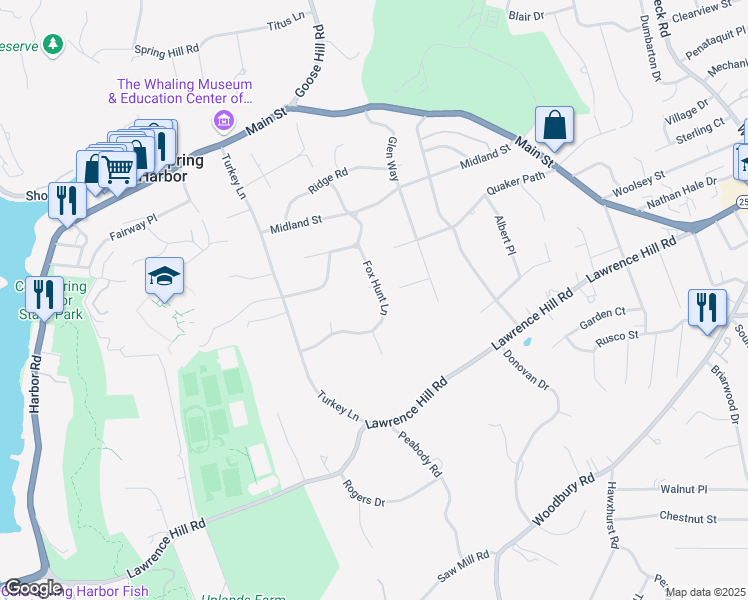 map of restaurants, bars, coffee shops, grocery stores, and more near 20 Fox Hunt Lane in Cold Spring Harbor