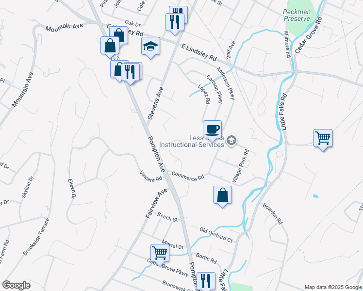 map of restaurants, bars, coffee shops, grocery stores, and more near 12 Holly Lane in Cedar Grove
