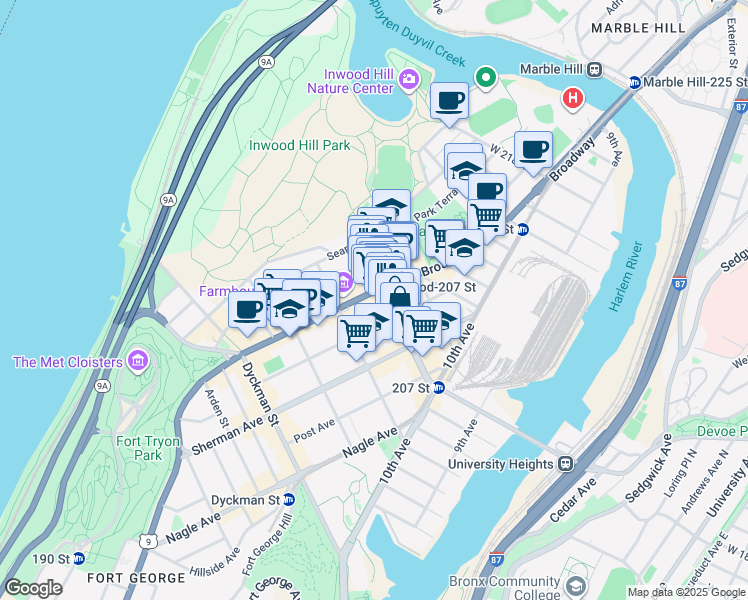 map of restaurants, bars, coffee shops, grocery stores, and more near in New York