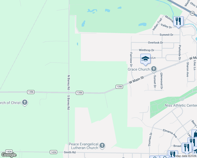 map of restaurants, bars, coffee shops, grocery stores, and more near 1916 County Road 1356 in Ashland