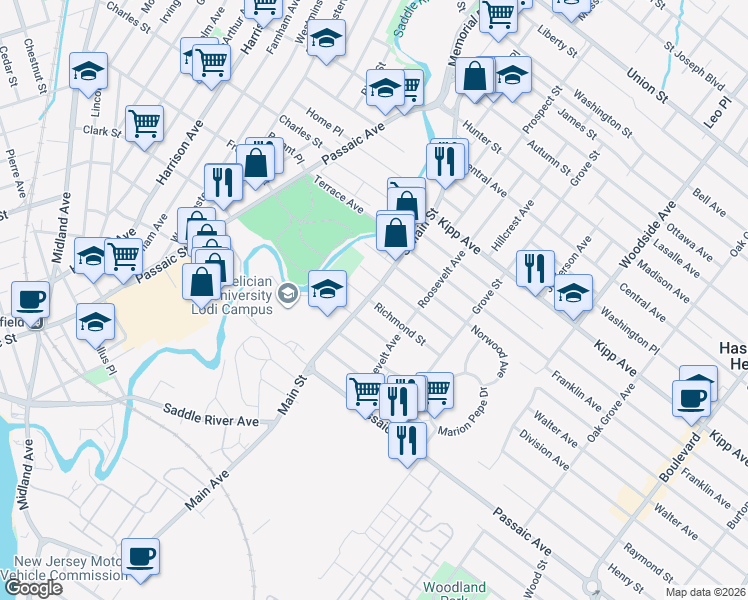 map of restaurants, bars, coffee shops, grocery stores, and more near 201 South Main Street in Lodi