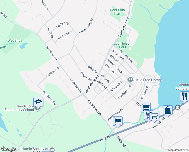 map of restaurants, bars, coffee shops, grocery stores, and more near 326 Sand Shore Road in Mount Olive
