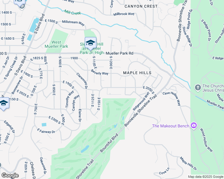 map of restaurants, bars, coffee shops, grocery stores, and more near 1216 East 2050 South in Bountiful