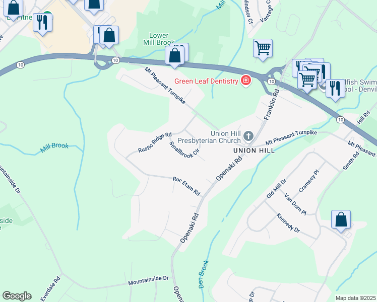 map of restaurants, bars, coffee shops, grocery stores, and more near 19 Smallbrook Circle in Randolph