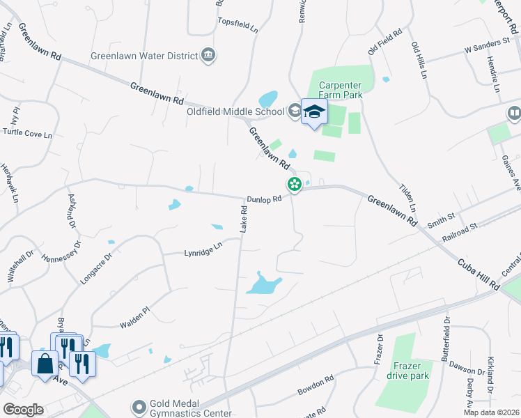 map of restaurants, bars, coffee shops, grocery stores, and more near 87 Dunlop Road in Huntington