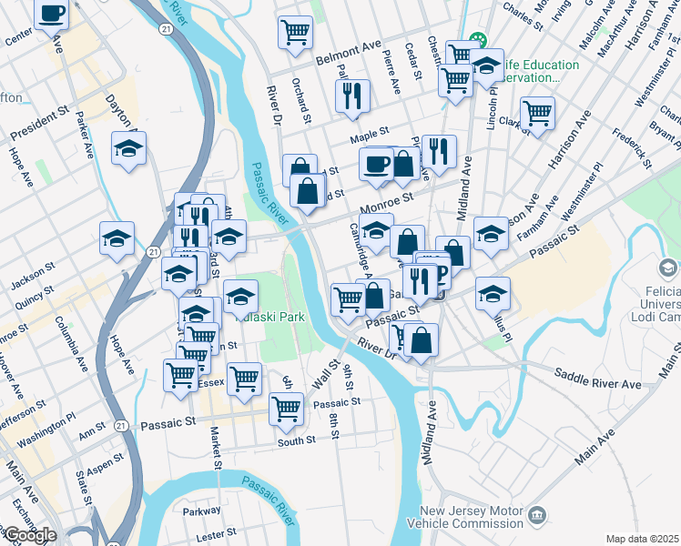 map of restaurants, bars, coffee shops, grocery stores, and more near 18 Hudson Street in Garfield