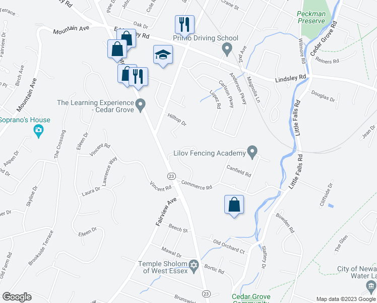 map of restaurants, bars, coffee shops, grocery stores, and more near 909 Holly Lane in Cedar Grove