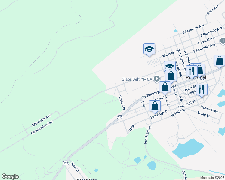 map of restaurants, bars, coffee shops, grocery stores, and more near 826 Constitution Avenue in Pen Argyl