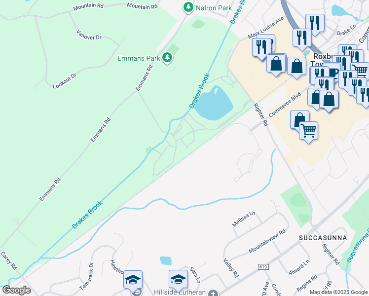 map of restaurants, bars, coffee shops, grocery stores, and more near 73 Autumn Court in Roxbury Township