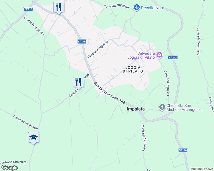 map of restaurants, bars, coffee shops, grocery stores, and more near 451 Contrada Impalata in Impalata