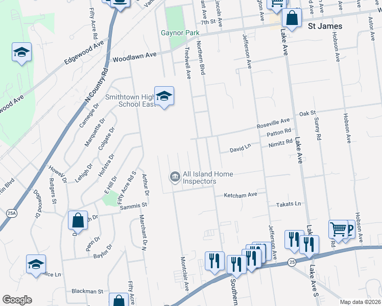 map of restaurants, bars, coffee shops, grocery stores, and more near 157 Saint James Avenue South in Saint James