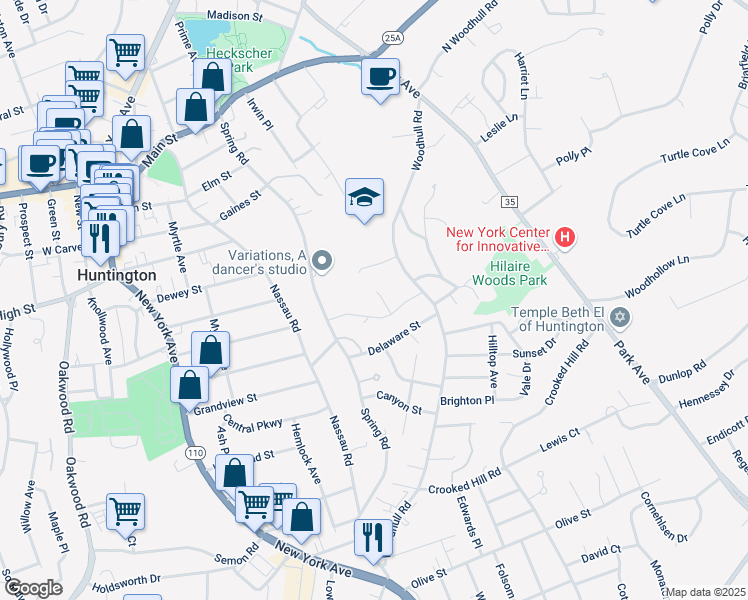 map of restaurants, bars, coffee shops, grocery stores, and more near 3 Cardinal Court in Huntington