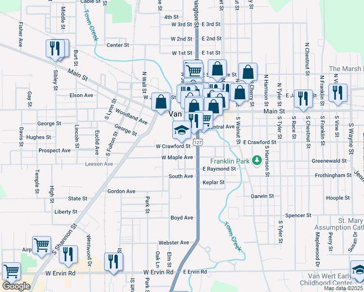 map of restaurants, bars, coffee shops, grocery stores, and more near 205 West Crawford Street in Van Wert
