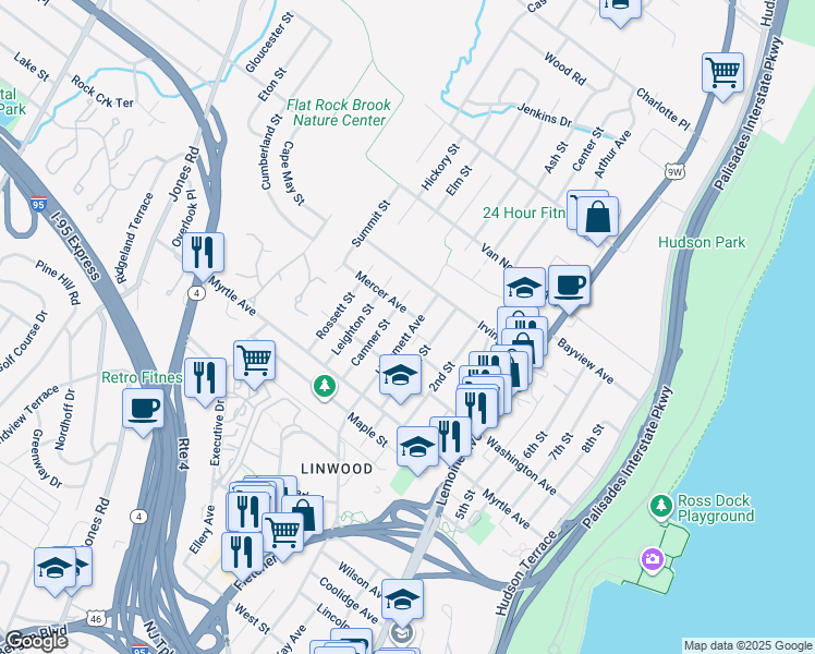 map of restaurants, bars, coffee shops, grocery stores, and more near 2475 Hammett Avenue in Fort Lee