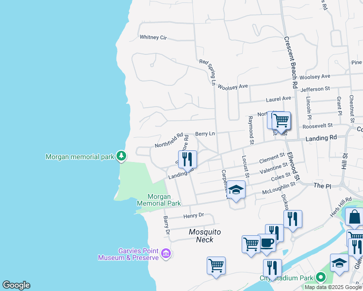 map of restaurants, bars, coffee shops, grocery stores, and more near 6 Sycamore Road in Glen Cove