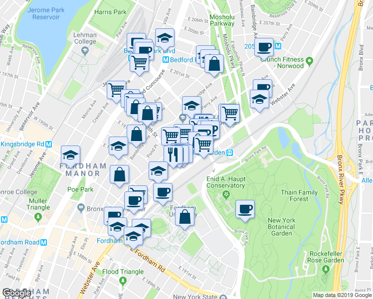 map of restaurants, bars, coffee shops, grocery stores, and more near 2839 Decatur Avenue in Bronx