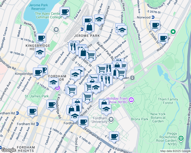 map of restaurants, bars, coffee shops, grocery stores, and more near 2791 Pond Place in Bronx