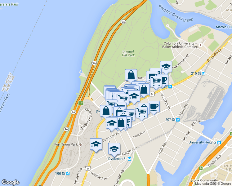map of restaurants, bars, coffee shops, grocery stores, and more near in New York