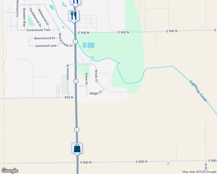 map of restaurants, bars, coffee shops, grocery stores, and more near 412 Ridge Court in Ossian