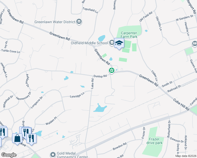 map of restaurants, bars, coffee shops, grocery stores, and more near 87 Dunlop Road in Huntington