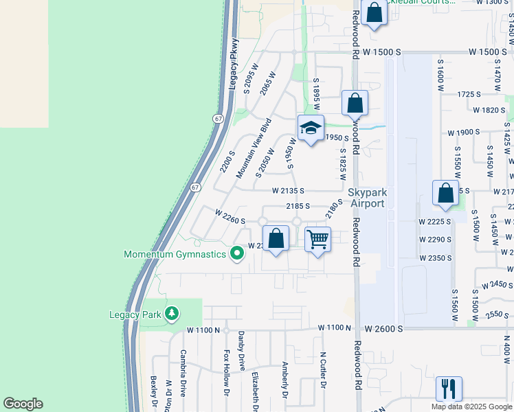 map of restaurants, bars, coffee shops, grocery stores, and more near 2188 South 2040 West in Woods Cross