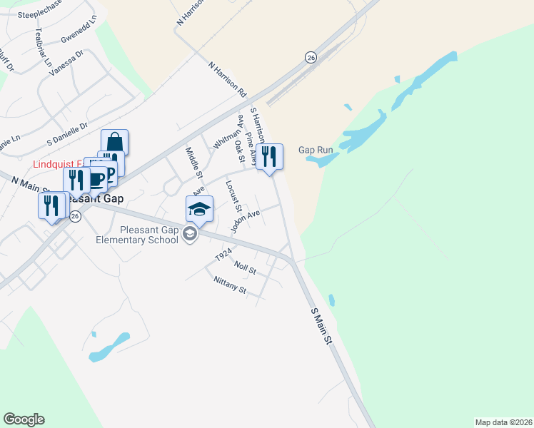 map of restaurants, bars, coffee shops, grocery stores, and more near 158 Jodon Avenue in Pleasant Gap