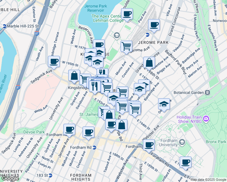 map of restaurants, bars, coffee shops, grocery stores, and more near 2692 Creston Avenue in Bronx
