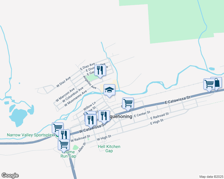 map of restaurants, bars, coffee shops, grocery stores, and more near 36 East Locust Street in Nesquehoning