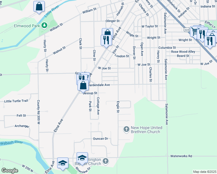 map of restaurants, bars, coffee shops, grocery stores, and more near 1409 Gardendale Ave in Huntington