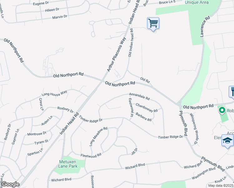 map of restaurants, bars, coffee shops, grocery stores, and more near 24 Annandale Road in Commack