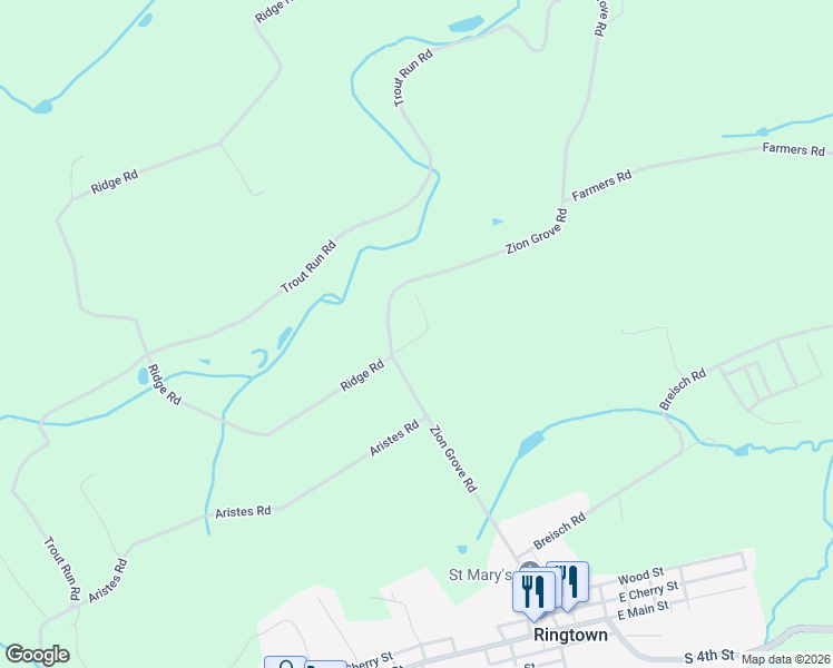 map of restaurants, bars, coffee shops, grocery stores, and more near 226 Zion Grove Road in Ringtown