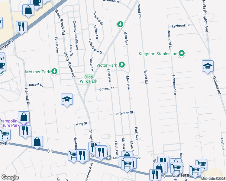 map of restaurants, bars, coffee shops, grocery stores, and more near 89 Elliot Avenue in Lake Grove