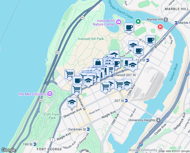 map of restaurants, bars, coffee shops, grocery stores, and more near 29 Cooper Street in New York