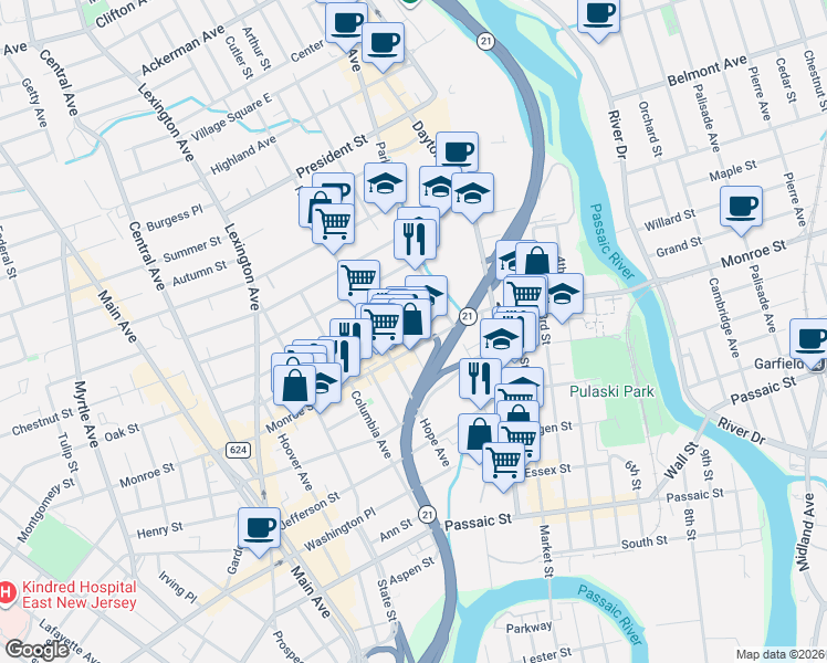 map of restaurants, bars, coffee shops, grocery stores, and more near in 