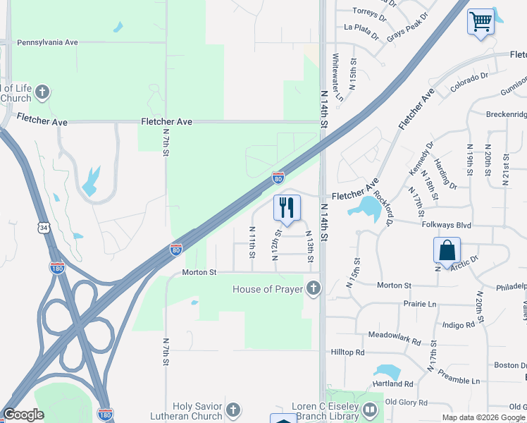 map of restaurants, bars, coffee shops, grocery stores, and more near 1101 Turtle Creek Road in Lincoln