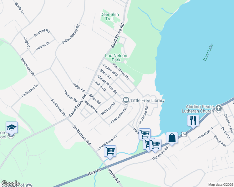 map of restaurants, bars, coffee shops, grocery stores, and more near 22 Manor House Road in Mount Olive