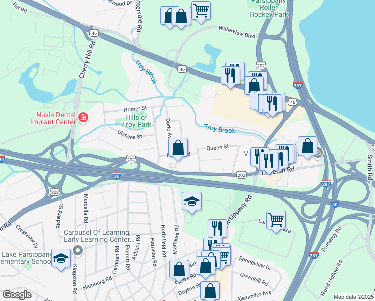 map of restaurants, bars, coffee shops, grocery stores, and more near 4 Prince Road in Parsippany-Troy Hills